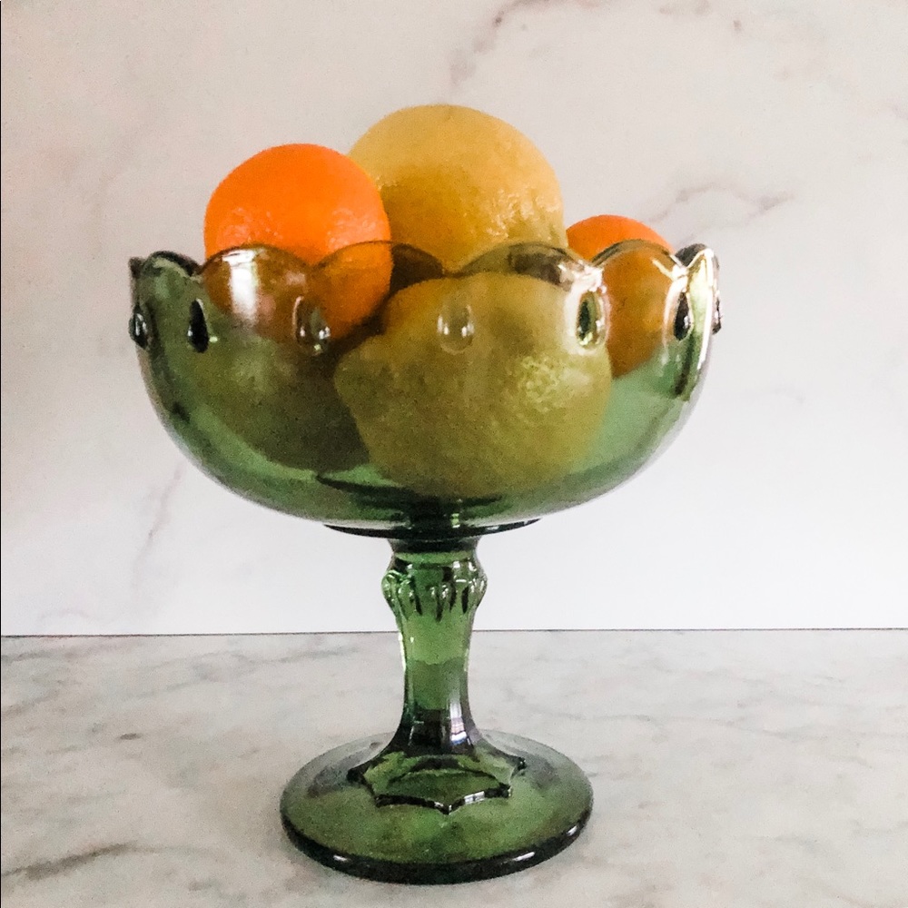 1950 avocado green pedestal dish